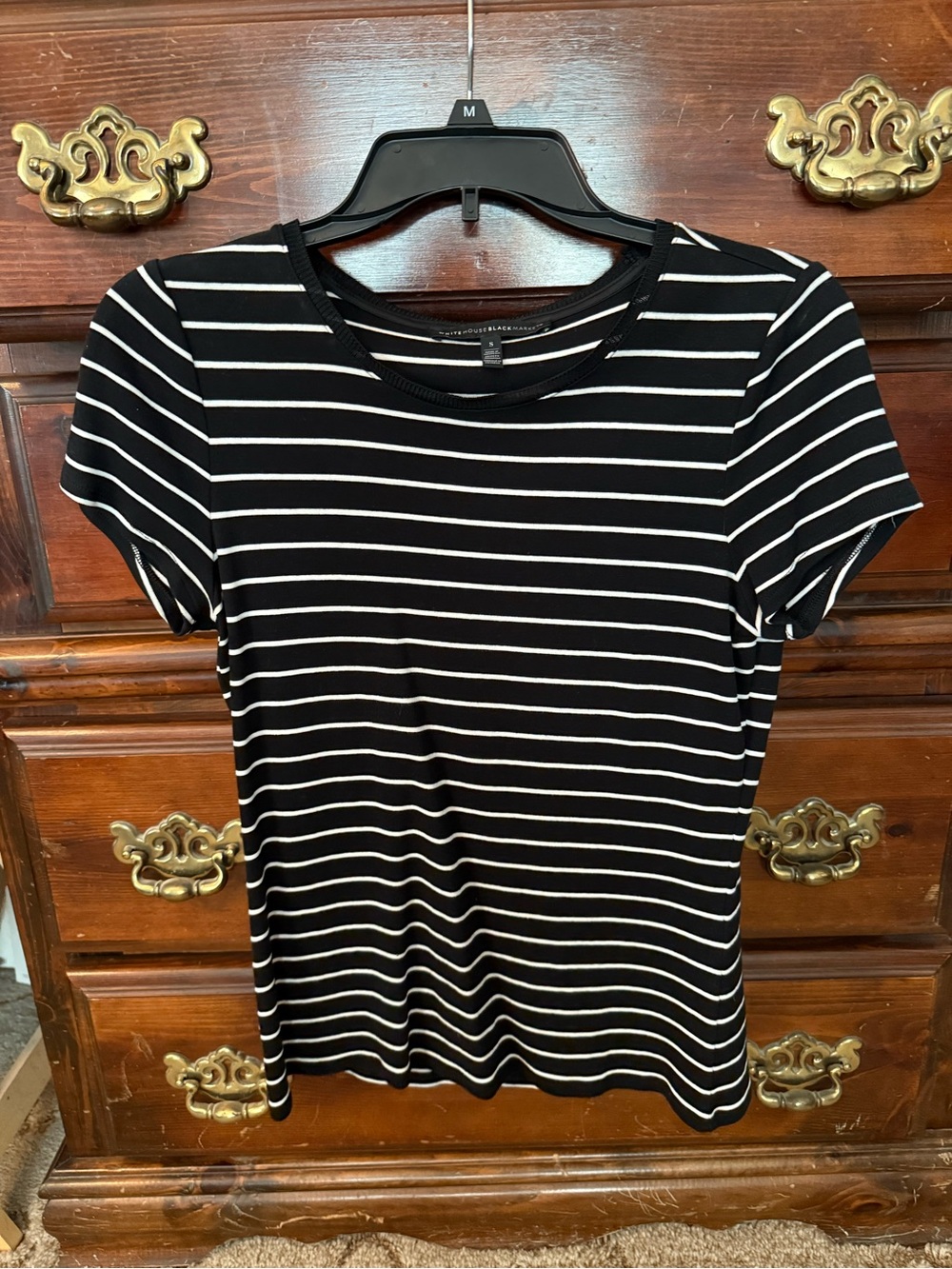 White House Black Market Black & White Striped Short Sleeve Tee